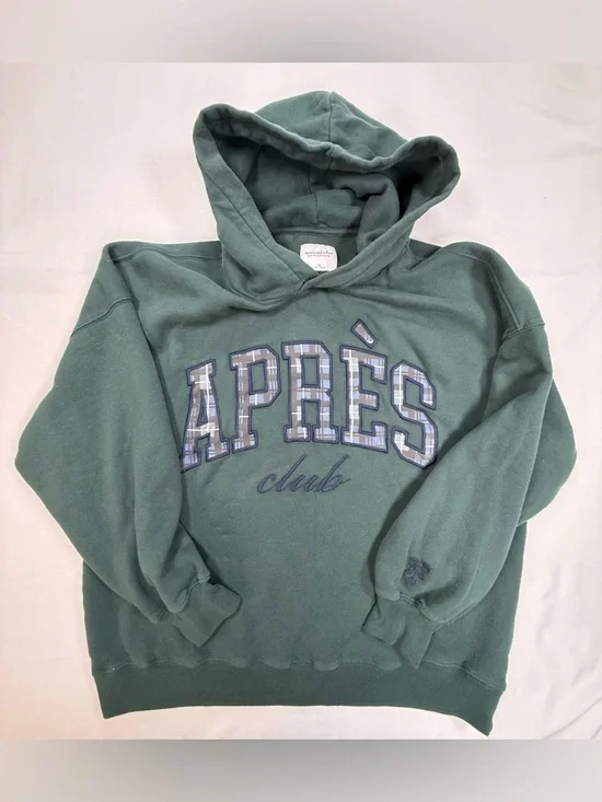Abercrombie & Fitch Sunday Hoodie Dark Forest Green Plaid-Accent Hoodie - Picture 4 of 12